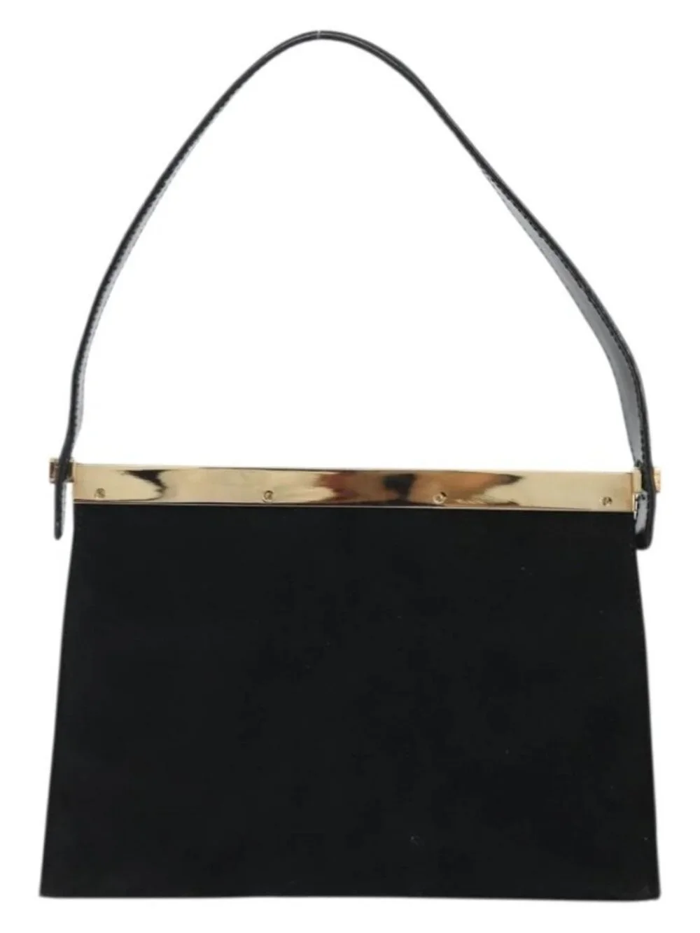 GUCCI Hand Bag Suede Black Gold 001 2058 1928 0 Auth yk20276